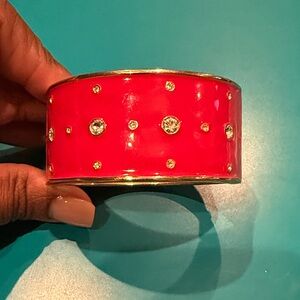 Red Enamel, Rhinestone, and Gold Clamper Bracelet